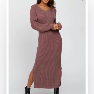Long Sleeve Mauve Knit Maxi Dress